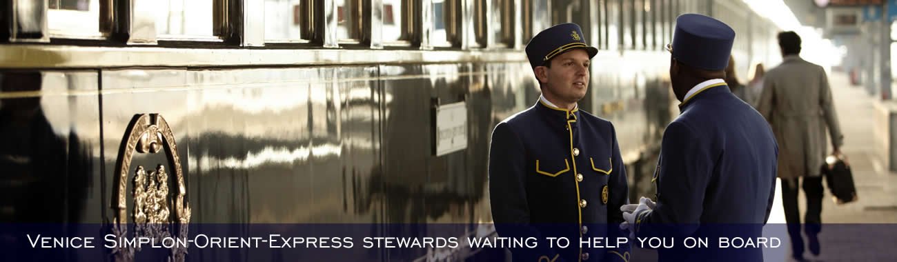 Venice Simplon-Orient-Express stewards waiting to help you on board